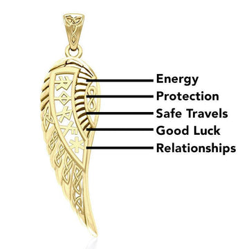 Celtic Angel Wing with Rune Symbols Solid Gold Pendant GPD5736 - Jewelry